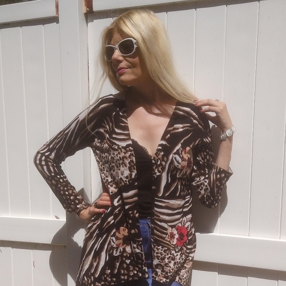 Cache leopard print open front sweater small - Picture 1 of 6